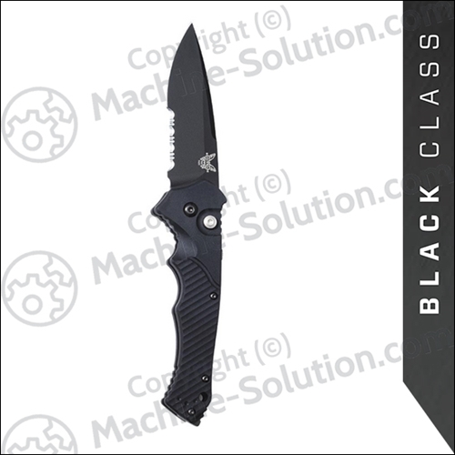 Benchmade 9600SBK Serrated Rukus II AUTO Folding Knife 3.4" S30V Black Combo Blade, Black Aluminum Handles